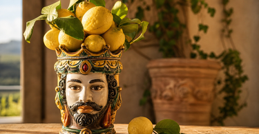Testa di Moro vase med citroner — siciliansk porcelænstradition i terrakotta-farver