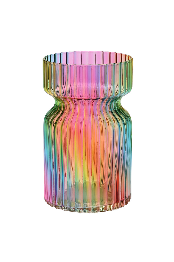 Regnbue vase i riflet glas, 19 cm