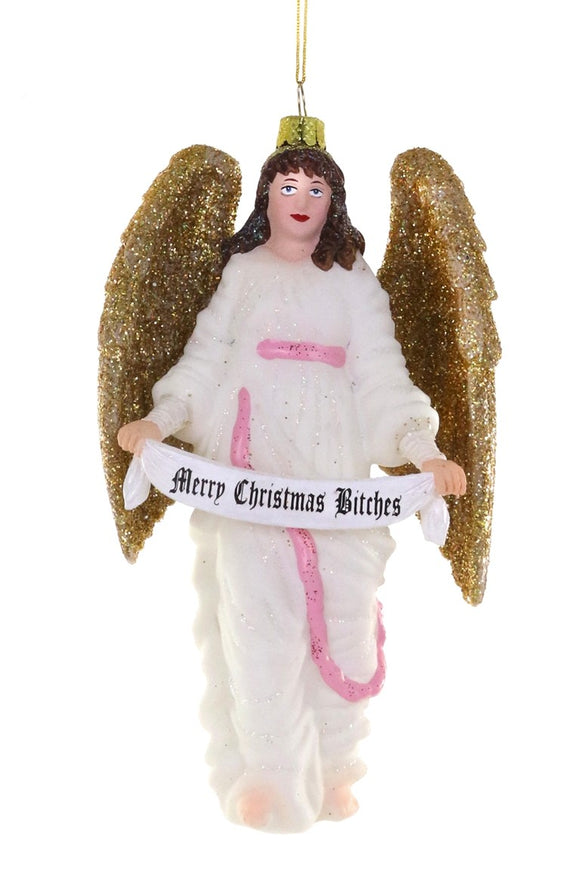 Merry Christmas Bitches engel ornament i glas fra Cody Foster