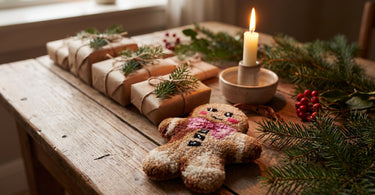 Peberkagemand tæppe i uld fra Doing Goods, stillet op i et stemningsbillede til artiklen Pakkekalender til voksne: 24 gaveidéer og en plan