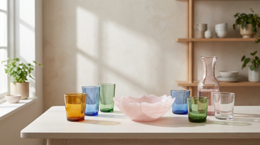 RICE glas stillet frem på et dækket bord
