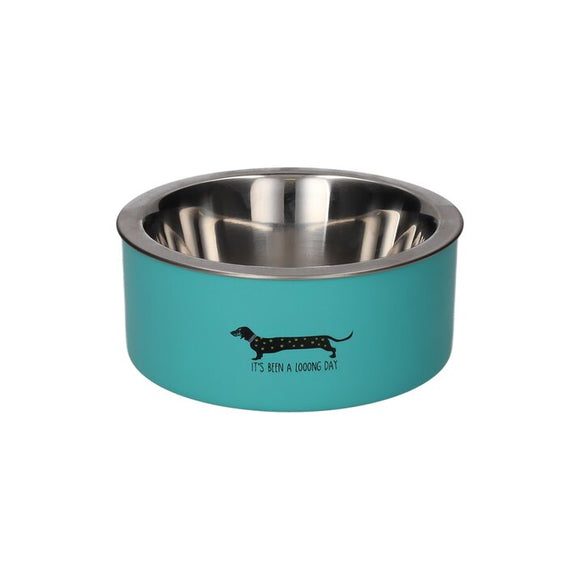 Turkis madskål i metal med prikket gravhund fra GiftCompany