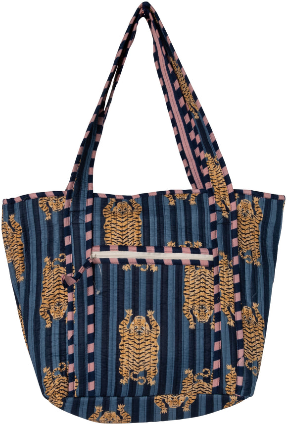 Artisan quiltet taske med tigre, blå fra AU Maison