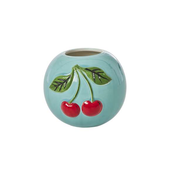 Lille Rund Keramik Vase - Mint - Cherry Design fra Rice