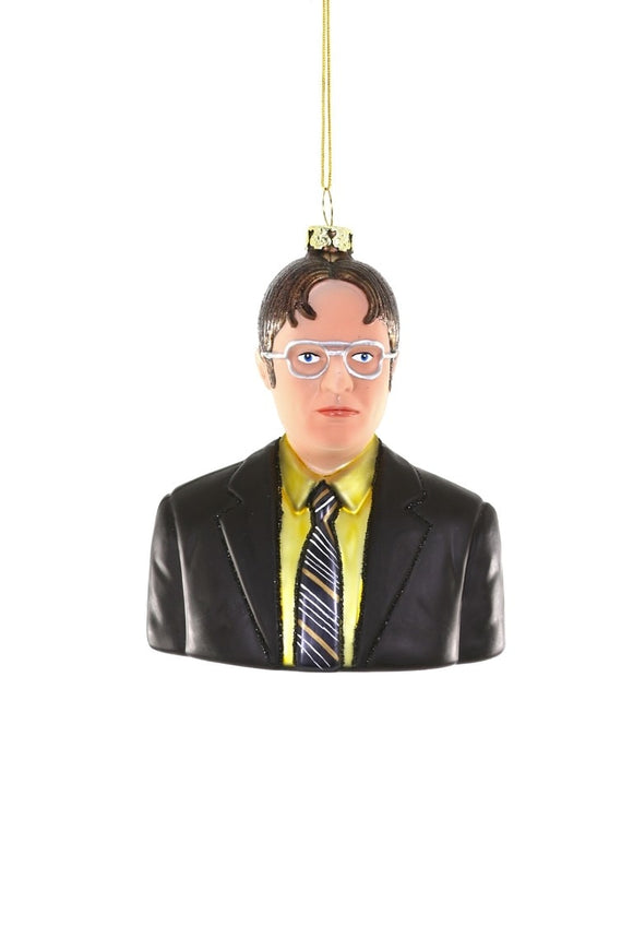 Cody Foster julepynt af Dwight fra The Office i sort jakkesæt og gult slips