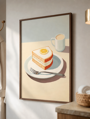 Cake plakat i ramme på væg