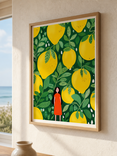 Lemon Garden plakat i ramme på væg